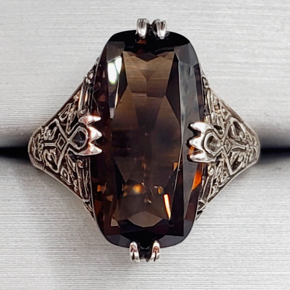 Elegant Sterling Silver and Smokey Quartz Gemstone Ring